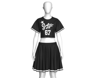 Girls Printed Black T-shirt With Skirt Outfit | Marvelous / Clo3d / obj / fbx