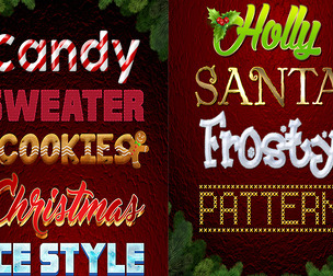 9 Christmas Styles. PSD Fully Editable Text Effect. Layer Style PSD Mockup Template