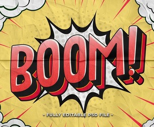 Boom! Comic. PSD Fully Editable Text Effect. Layer Style PSD Mockup Template