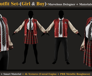 School Outfit Set- MD-Clo3d-Smart Material- Textures- OBJ-FBX