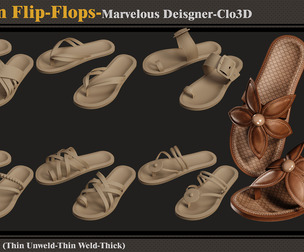 7 Women Flip-Flops-MD-Clo3D-ZPRJ- FBX - OBJ