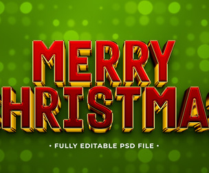 Merry Christmas PSD Fully Editable Text Effect. Layer Style PSD Mockup Template