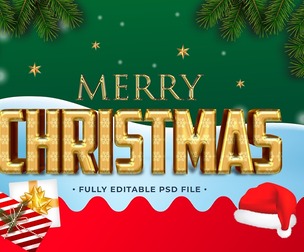Merry Christmas PSD Fully Editable Text Effect. Layer Style PSD Mockup Template