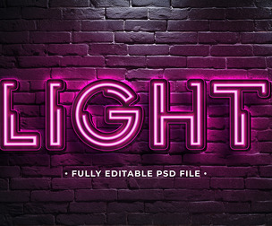 Neon Light PSD Fully Editable Text Effect. Layer Style PSD Mockup Template