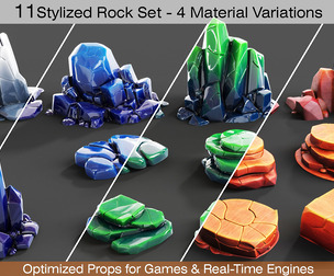 11 Stylized Rock Set 4 Material Variations