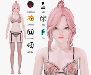 Lingerie clothes 0017 - Rigged -Unreal - Unity - Blender - Animated - Realistic Female Character