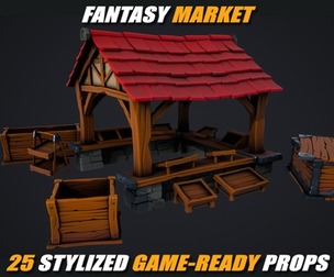 Stylized Market Pack – Fantasy Environment Props – Game Ready