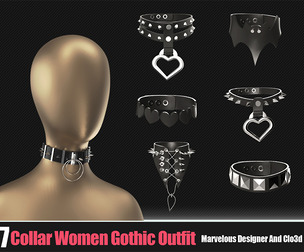 7 Collars Women Gothic Outfits (CLO3D, MD PROJECTS+OBJ+FBX) Vol 01