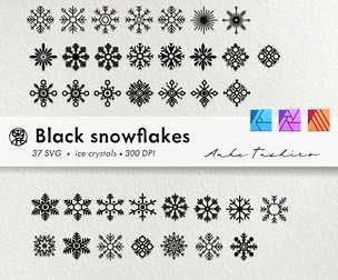 Black vector snowflakes Set SVG clipart 300 DPI Printable Instant Download