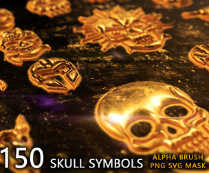 Stylized Skull symbols bundle (tiff alpha, tiff masks, png transparent, SVG vectors) 2K