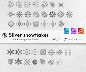 Silver vector snowflakes Set SVG clipart 300 DPI Printable Instant Download