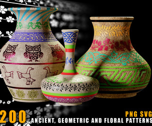 Ancient Geometric and Floral trim patterns bundle (2k transparent png , svg vectors)
