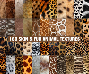 160 Animal Fur Skin Textures, Safari Wildlife, Leopard, Tiger, Zebra, Snake, Leather Patterns