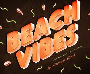 Beach Vibes. PSD Fully Editable Text Effect. Layer Style PSD Mockup Template