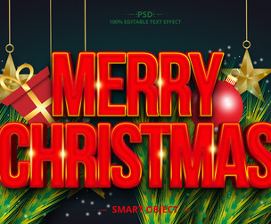 Merry Chrismas PSD Fully Editable Text Effect. Layer Style PSD Mockup Template