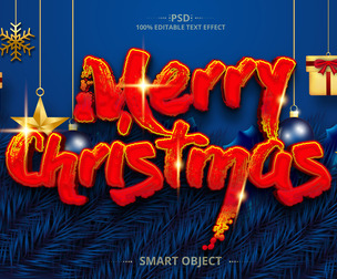 Merry Chrismas PSD Fully Editable Text Effect. Layer Style PSD Mockup Template