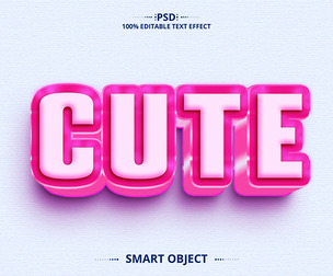 3D Cute. PSD Fully Editable Text Effect. Layer Style PSD Mockup Template