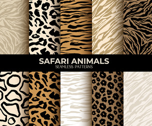 10 Safari Animal Seamless Patterns Leopard, Tiger, Zebra, Giraffe, Cheetah Textures