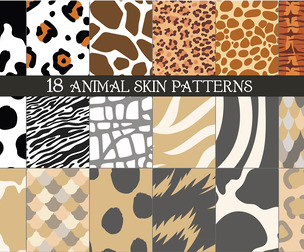 18 Seamless Animal Skin Patterns, Neutral Zebra, Giraffe, Cowhide, Leopard, Snake, Tiger Textures