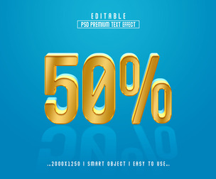 3D 50% PSD Fully Editable Text Effect. Layer Style PSD Mockup Template