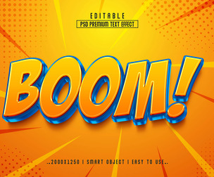 3D Boom PSD Fully Editable Text Effect. Layer Style PSD Mockup Template