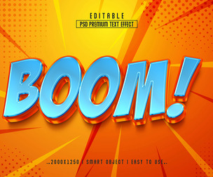 3D Boom PSD Fully Editable Text Effect. Layer Style PSD Mockup Template