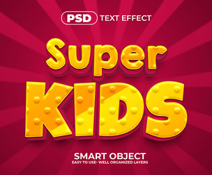 3D Super Kids. PSD Fully Editable Text Effect. Layer Style PSD Mockup Template
