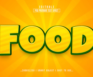 3D Food PSD Fully Editable Text Effect. Layer Style PSD Mockup Template