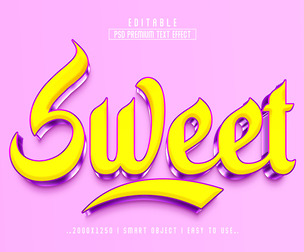 3D Sweet PSD Fully Editable Text Effect. Layer Style PSD Mockup Template