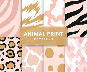8 Seamless Animal Textures, Wildlife Vector Patterns.