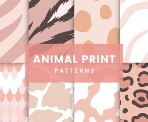 8 Seamless Animal Textures, Wildlife Vector Patterns.