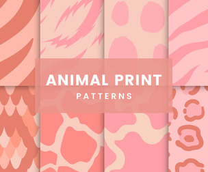 8 Seamless Animal Textures, Wildlife Vector Patterns.