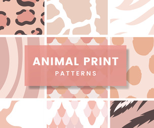 9 Seamless Animal Textures, Wildlife Vector Patterns.