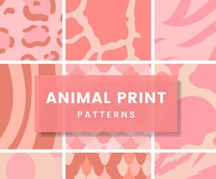 9 Seamless Animal Textures, Wildlife Vector Patterns.