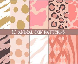 10 Seamless Animal Textures, Wildlife Patterns Exotic Safari, Leopard, Tiger, Zebra, Giraffe