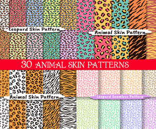 30 Seamless Animal Print Patterns, Professional Wildlife  Textures, Leopard, Tiger, Zebra, Giraffe