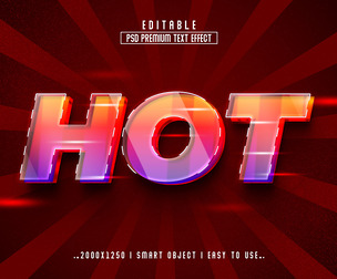 3D Hot PSD Fully Editable Text Effect. Layer Style PSD Mockup Template