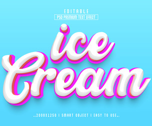 3D Ice Cream PSD Fully Editable Text Effect. Layer Style PSD Mockup Template