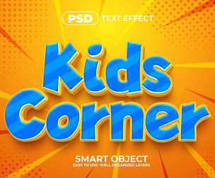 3D Kids Corner PSD Fully Editable Text Effect. Layer Style PSD Mockup Template