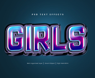 3D Girls PSD Fully Editable Text Effect. Layer Style PSD Mockup Template