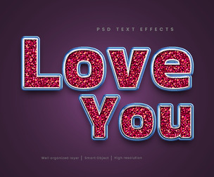 3D Love You PSD Fully Editable Text Effect. Layer Style PSD Mockup Template