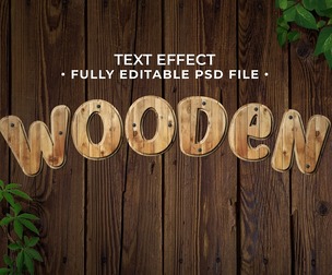 Wooden PSD Fully Editable Text Effect. Layer Style PSD Mockup Template