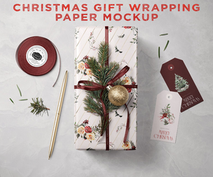 Festive Christmas Gift Box and Tag Mockup PSD Template, Elegant Holiday Scene