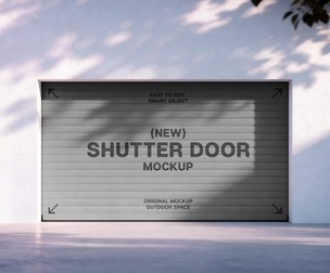 Shutter Door Mockup PSD Template - Industrial Garage Exterior