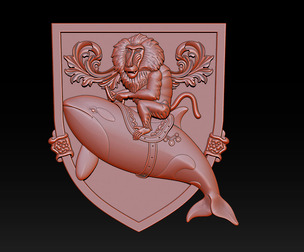 Whimsical Baboon Riding Orca Crest