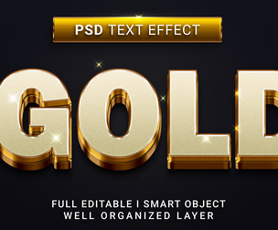 3D Gold PSD Fully Editable Text Effect. Layer Style PSD Mockup Template