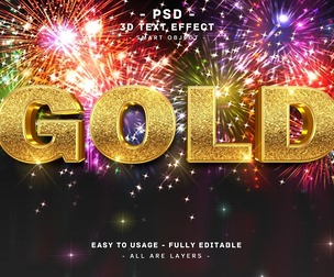 3D Gold PSD Fully Editable Text Effect. Layer Style PSD Mockup Template