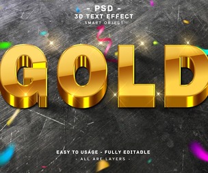 3D Gold PSD Fully Editable Text Effect. Layer Style PSD Mockup Template