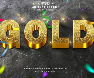 3D Gold PSD Fully Editable Text Effect. Layer Style PSD Mockup Template