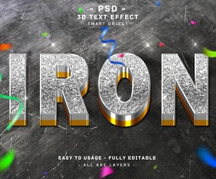 3D Iron PSD Fully Editable Text Effect. Layer Style PSD Mockup Template